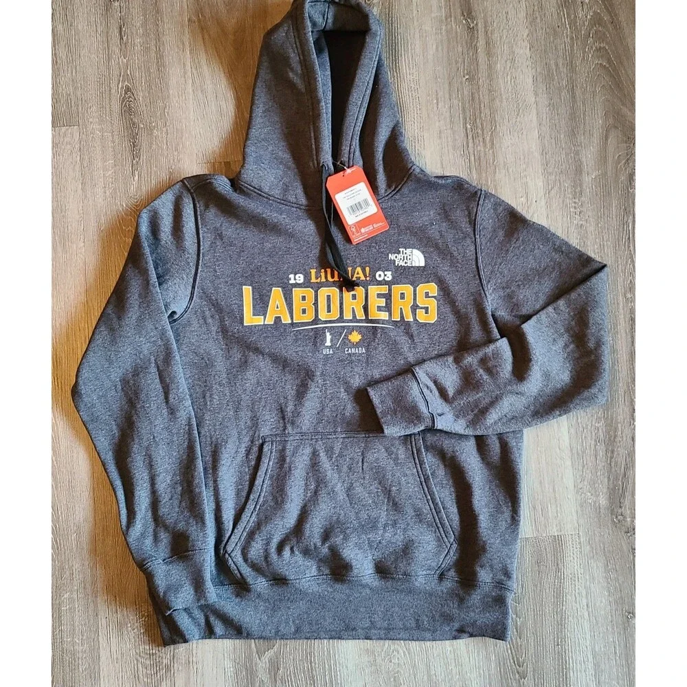 The North Face Hoodie Mens Large Gray Pullover LIUNA Laborers Graphic Sweatshirt